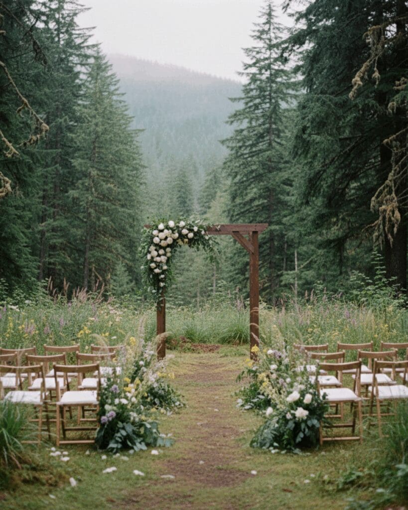 wedding chairs and arch