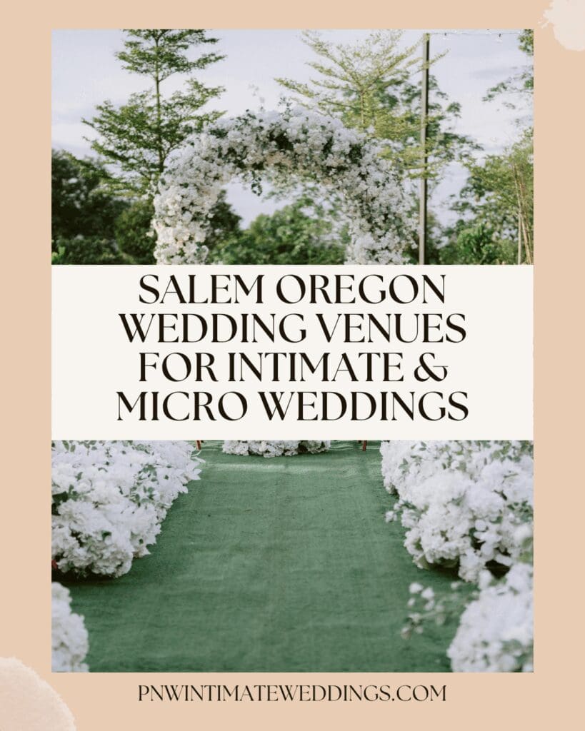 Floral wedding arch and aisle setup with white flowers for an intimate outdoor ceremony in Salem Oregon