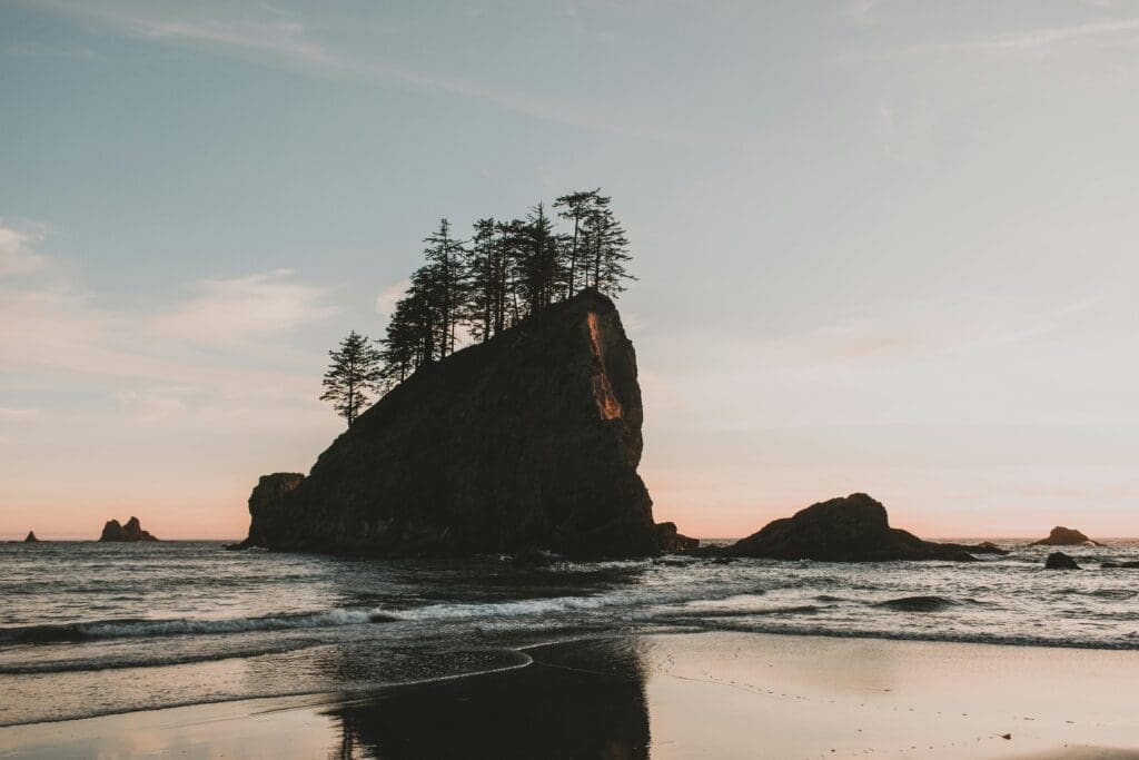 Moody coastline view at Rialto Beach in Olympic National Park