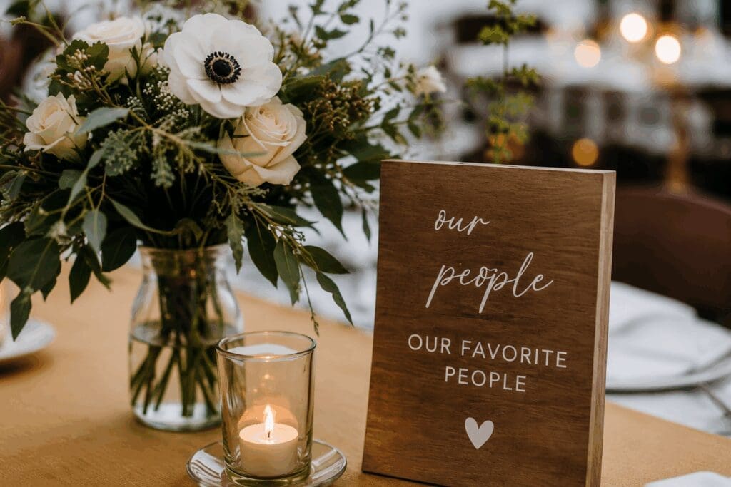 Reception table details at an intimate Pacific Northwest micro wedding