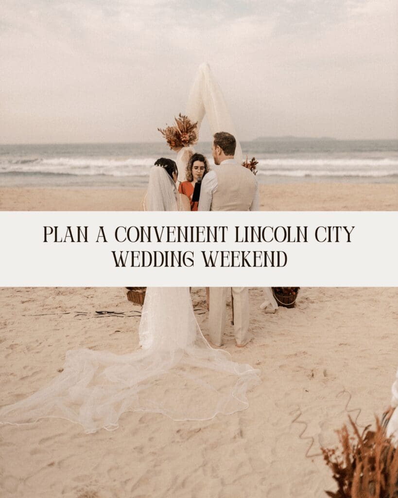 Couple exchanging vows during a beach wedding ceremony in Lincoln City, Oregon.