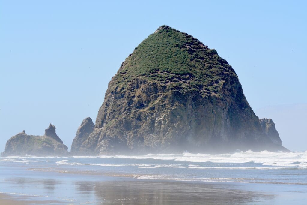 View of Cannon Beach and the Oregon Coastline from a cliffside lookout