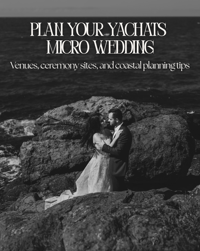 Couple embracing on a rocky Oregon Coast shoreline for a Yachats micro wedding